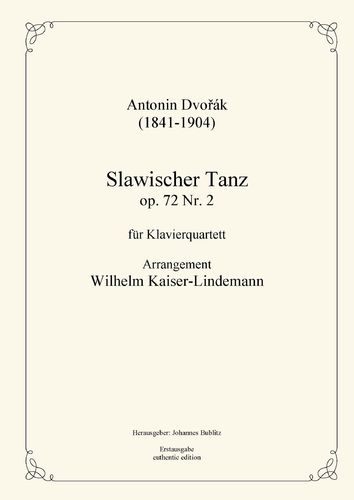 Dvořák, Antonin: Slavonic dance op. 72 No. 2 for piano quartet