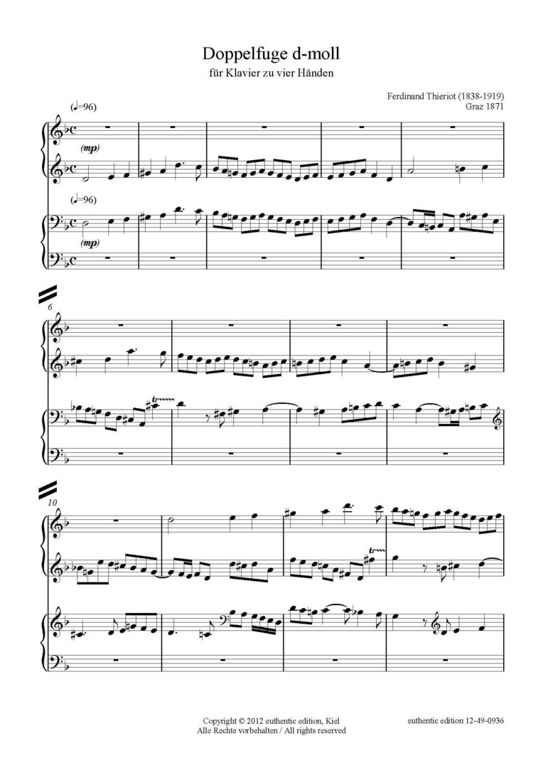 Ferdinand: Fuga doble para piano a cuatro manos (partitura) - recording • processing • production • publication