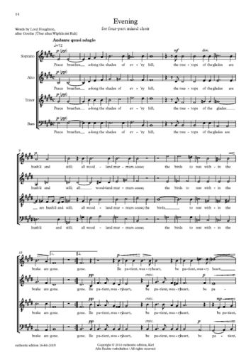 Sullivan, Arthur: Part song para coro a capela – Evening