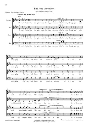 Sullivan, Arthur: Part song für gemischten Chor a cappella – The Long Day Closes
