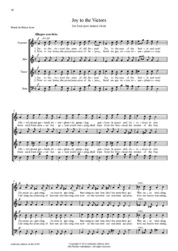 Sullivan, Arthur: Part song para coro a capela – Joy to the Victors