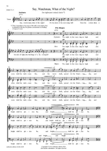 Sullivan, Arthur: Part song para coro a capela – Say, Watchman