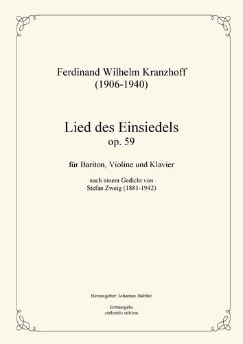 Kranzhoff, Ferdinand Wilhelm: Canción del Eremit op.59 para barítono solo, violín y piano